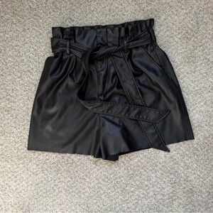 Zara Black Quilted Faux Leather Shorts